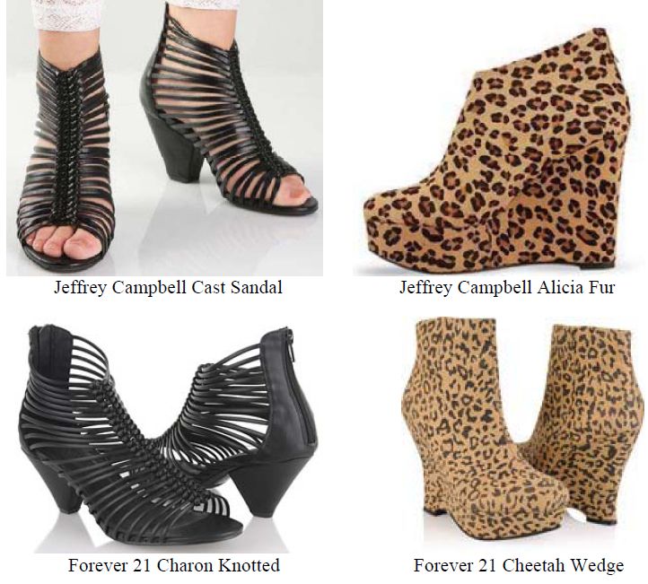 Shoe Designer Jeffrey Campbell Forever 21 For Copying Six Shoe Styles — Los Angeles Property Trademark Attorney Blog June 7, 2011